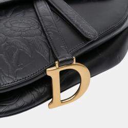 Pre Owned Dior Black Embossed Calfskin Jardin Botanique Saddle Bag