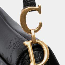 Pre Owned Dior Black Embossed Calfskin Jardin Botanique Saddle Bag