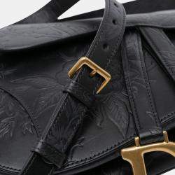 Pre Owned Dior Black Embossed Calfskin Jardin Botanique Saddle Bag
