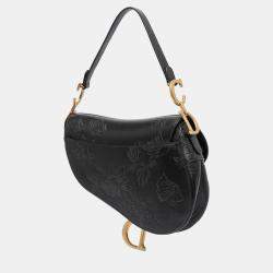 Pre Owned Dior Black Embossed Calfskin Jardin Botanique Saddle Bag