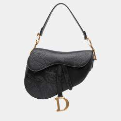 Pre Owned Dior Black Embossed Calfskin Jardin Botanique Saddle Bag