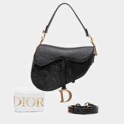 Pre Owned Dior Black Embossed Calfskin Jardin Botanique Saddle Bag