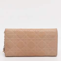 Pre Owned Dior Beige Cannage Leather Miss Dior Promenade Wallet on Chain