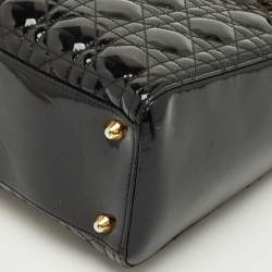 Pre Owned Dior Black Cannage Patent Leather Large Lady Dior Tote