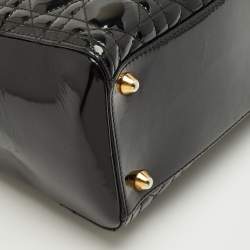 Pre Owned Dior Black Cannage Patent Leather Large Lady Dior Tote
