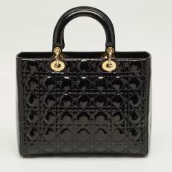 Pre Owned Dior Black Cannage Patent Leather Large Lady Dior Tote