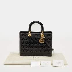 Pre Owned Dior Black Cannage Patent Leather Large Lady Dior Tote