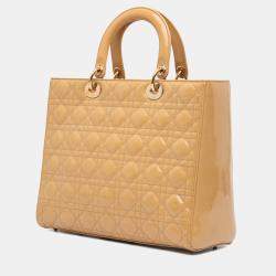 Pre Owned Dior Brown Large Patent Cannage Lady Dior