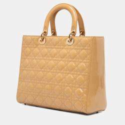 Pre Owned Dior Brown Large Patent Cannage Lady Dior