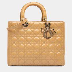 Pre Owned Dior Brown Large Patent Cannage Lady Dior