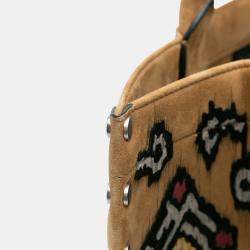 Pre Owned Dior Brown Large Studded Embroidered Suede Floral Book Tote