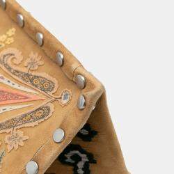 Pre Owned Dior Brown Large Studded Embroidered Suede Floral Book Tote
