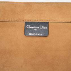 Pre Owned Dior Brown Large Studded Embroidered Suede Floral Book Tote