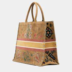 Pre Owned Dior Brown Large Studded Embroidered Suede Floral Book Tote