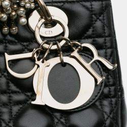 Pre Owned Dior Black Medium Lambskin Cannage Pearl Lady Dior
