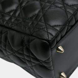 Pre Owned Dior Black Medium Lambskin Cannage Pearl Lady Dior