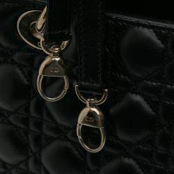 Pre Owned Dior Black Medium Lambskin Cannage Pearl Lady Dior
