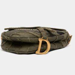 Pre Owned Dior Green Camouflage Canvas Embroidered Saddle Bag
