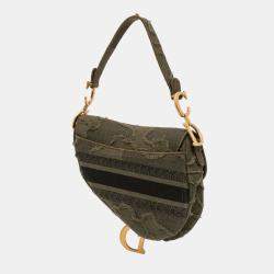 Pre Owned Dior Green Camouflage Canvas Embroidered Saddle Bag