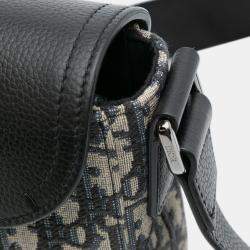 Pre Owned Dior Black Small Oblique Canvas Saddle Messenger Bag with Flap