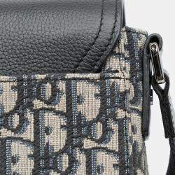 Pre Owned Dior Black Small Oblique Canvas Saddle Messenger Bag with Flap