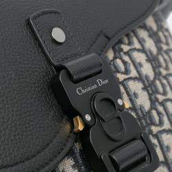 Pre Owned Dior Black Small Oblique Canvas Saddle Messenger Bag with Flap
