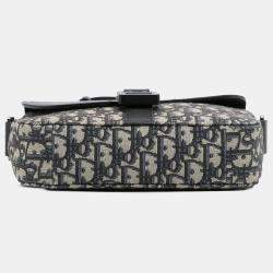 Pre Owned Dior Black Small Oblique Canvas Saddle Messenger Bag with Flap