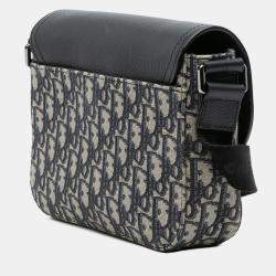 Pre Owned Dior Black Small Oblique Canvas Saddle Messenger Bag with Flap