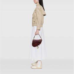 Pre Owned Dior Burgundy Grained Calfskin Saddle Bag