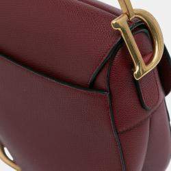 Pre Owned Dior Burgundy Grained Calfskin Saddle Bag
