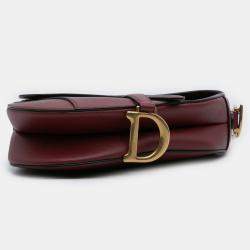 Pre Owned Dior Burgundy Grained Calfskin Saddle Bag