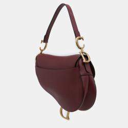 Pre Owned Dior Burgundy Grained Calfskin Saddle Bag