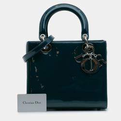 Pre Owned Dior Blue Medium Patent Lady Dior