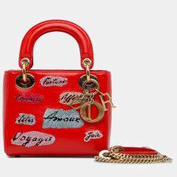 Pre Owned Dior Red Mini Calfskin Sequin Embellished Lady Dior