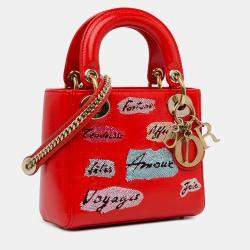 Pre Owned Dior Red Mini Calfskin Sequin Embellished Lady Dior