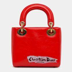 Pre Owned Dior Red Mini Calfskin Sequin Embellished Lady Dior
