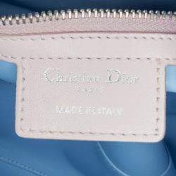 Pre Owned Dior Blue/Red Medium Tricolor Lambskin Cannage Lady Dior