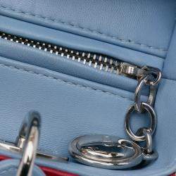 Pre Owned Dior Blue/Red Medium Tricolor Lambskin Cannage Lady Dior