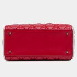 Pre Owned Dior Blue/Red Medium Tricolor Lambskin Cannage Lady Dior