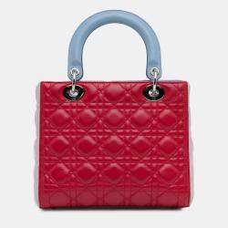 Pre Owned Dior Blue/Red Medium Tricolor Lambskin Cannage Lady Dior