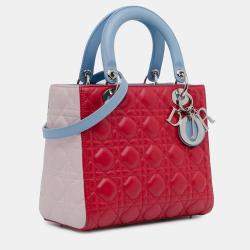 Pre Owned Dior Blue/Red Medium Tricolor Lambskin Cannage Lady Dior