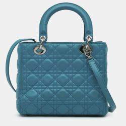 Pre Owned Dior Blue Medium Lambskin Cannage Lady Dior