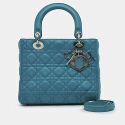 Pre Owned Dior Blue Medium Lambskin Cannage Lady Dior