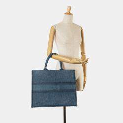 Pre Owned Dior Blue Large Oblique Denim Book Tote