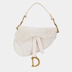 Pre Owned Dior White Mini Oblique Canvas Saddle Bag