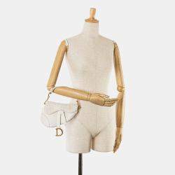 Pre Owned Dior White Mini Oblique Canvas Saddle Bag