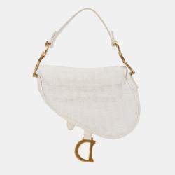Pre Owned Dior White Mini Oblique Canvas Saddle Bag