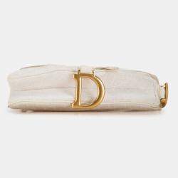 Pre Owned Dior White Mini Oblique Canvas Saddle Bag