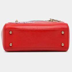 Pre Owned Dior Red Mini Calfskin Sequin Embellished Lady Dior