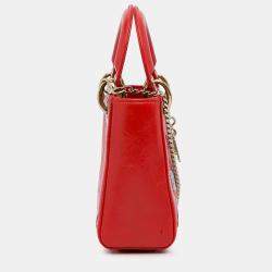 Pre Owned Dior Red Mini Calfskin Sequin Embellished Lady Dior